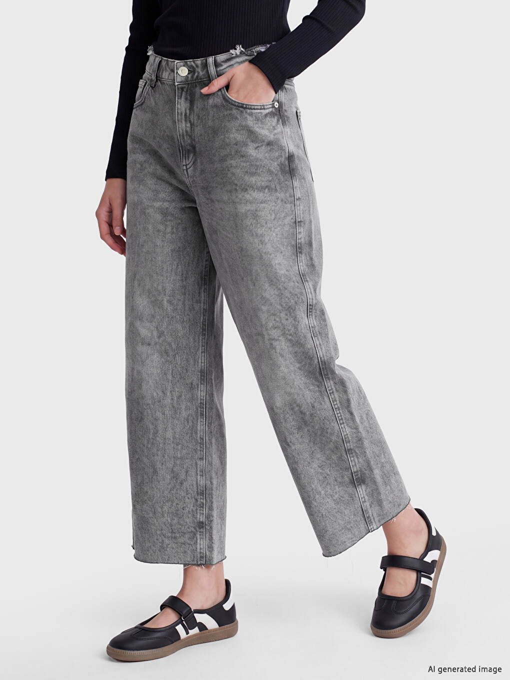 Jean Femme Taille Haute Coupe Pantalon Large-1