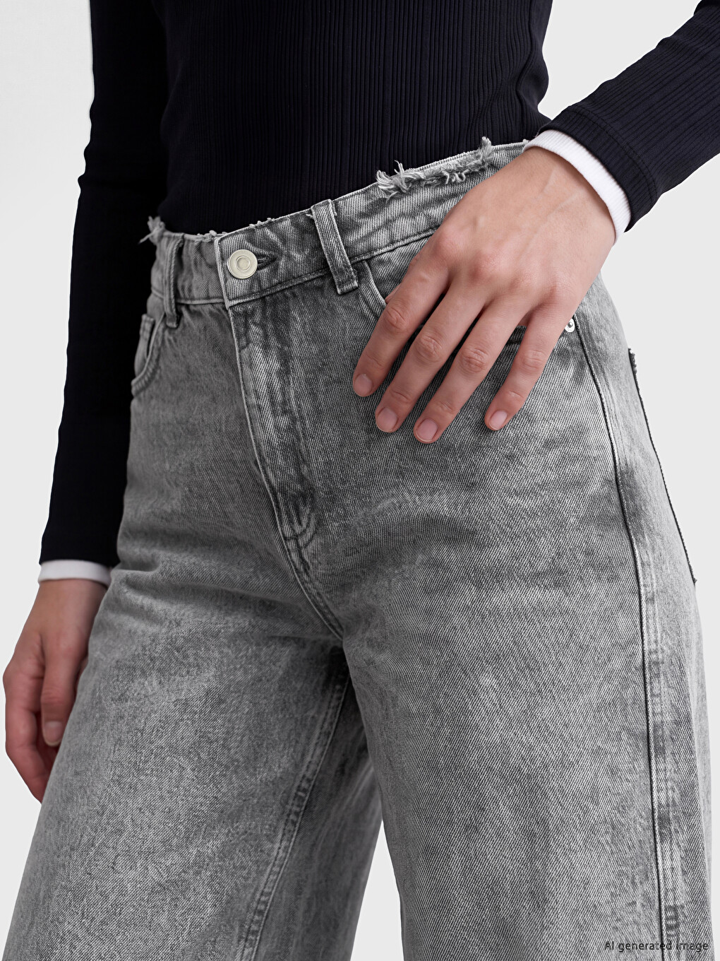 Jean Femme Taille Haute Coupe Pantalon Large-2