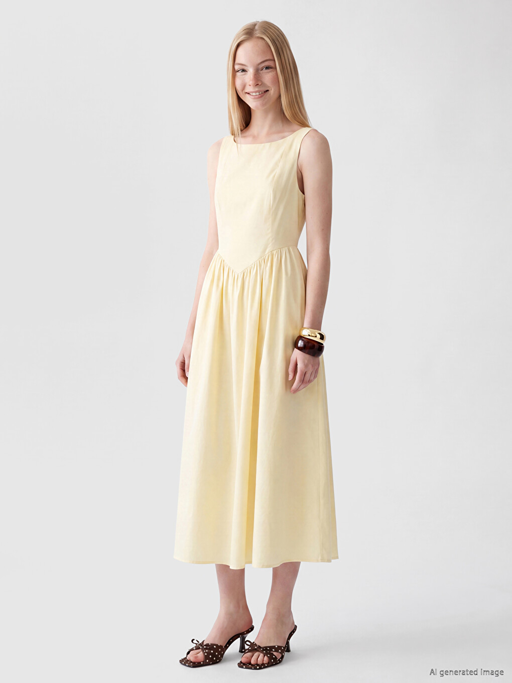 U Neck Fitted Waist Corseted Dress