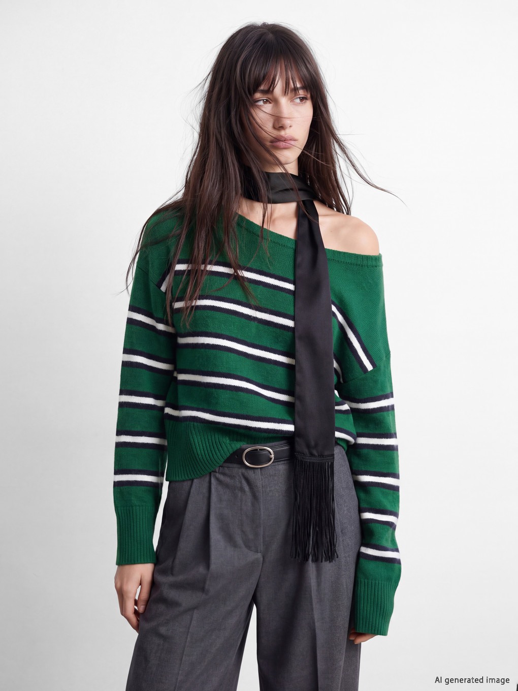 Slash Neck Striped Women's Knitwear Sweater