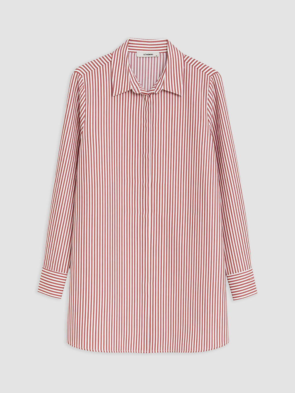 Bordo Çizgili Poplin Kadın Gömlek Tunik