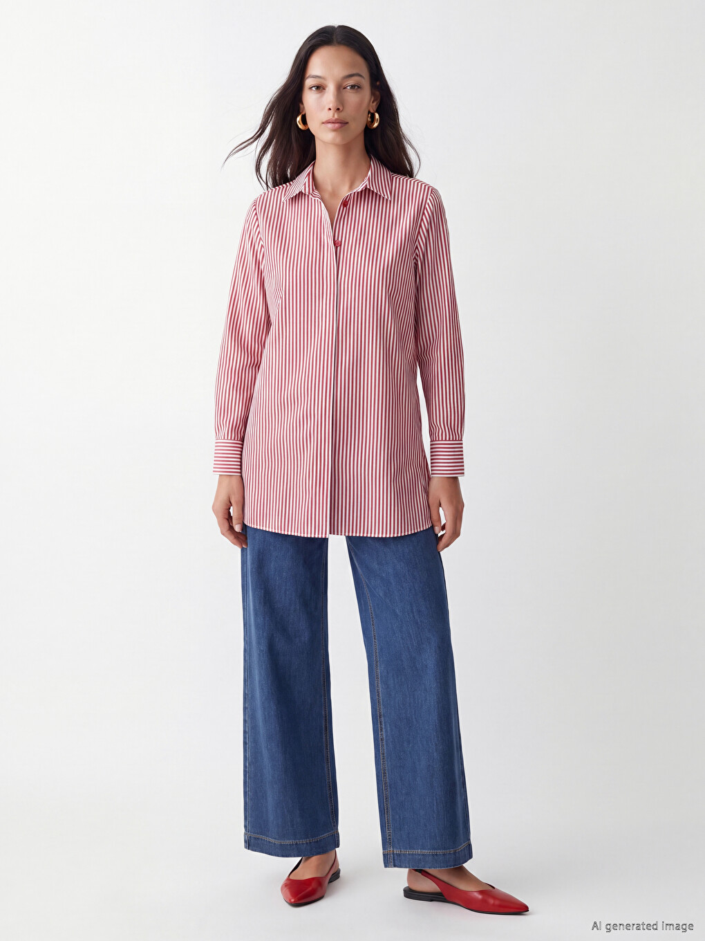 Tunique Chemise Femme En Popeline Rayée-1