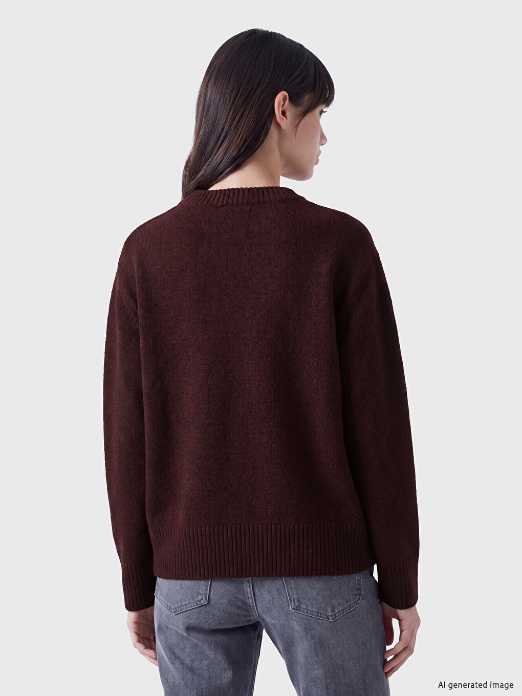 Bordo Bisiklet Yaka Oversize Kadın Triko Kazak-3