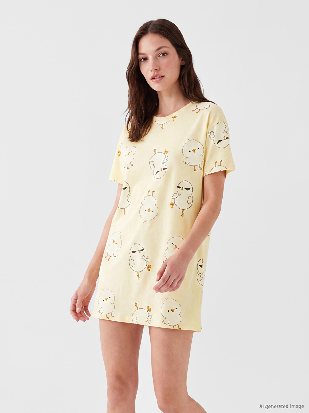 Crew Neck Patterned Women's Nightdress-1