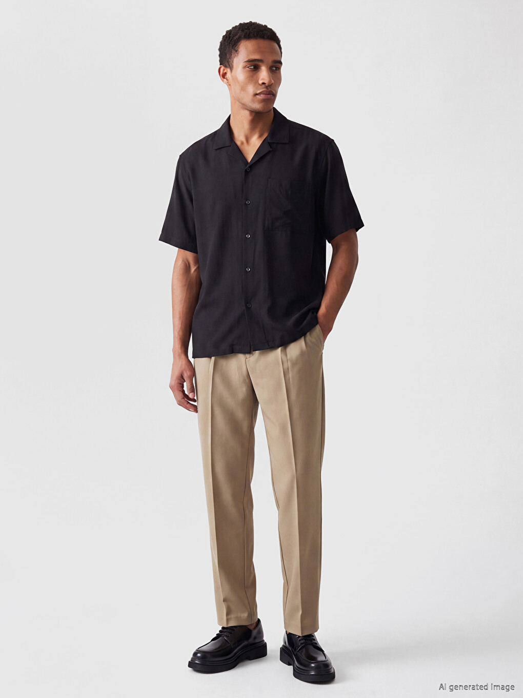 Siyah Regular Fit Erkek Gömlek-1