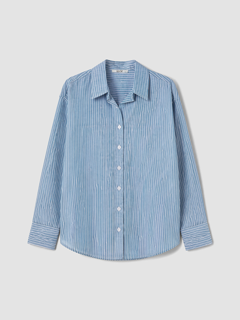 Mavi Çizgili Oversize Oxford Kadın Gömlek-4