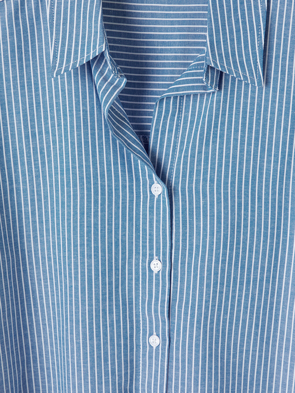 Mavi Çizgili Oversize Oxford Kadın Gömlek-5