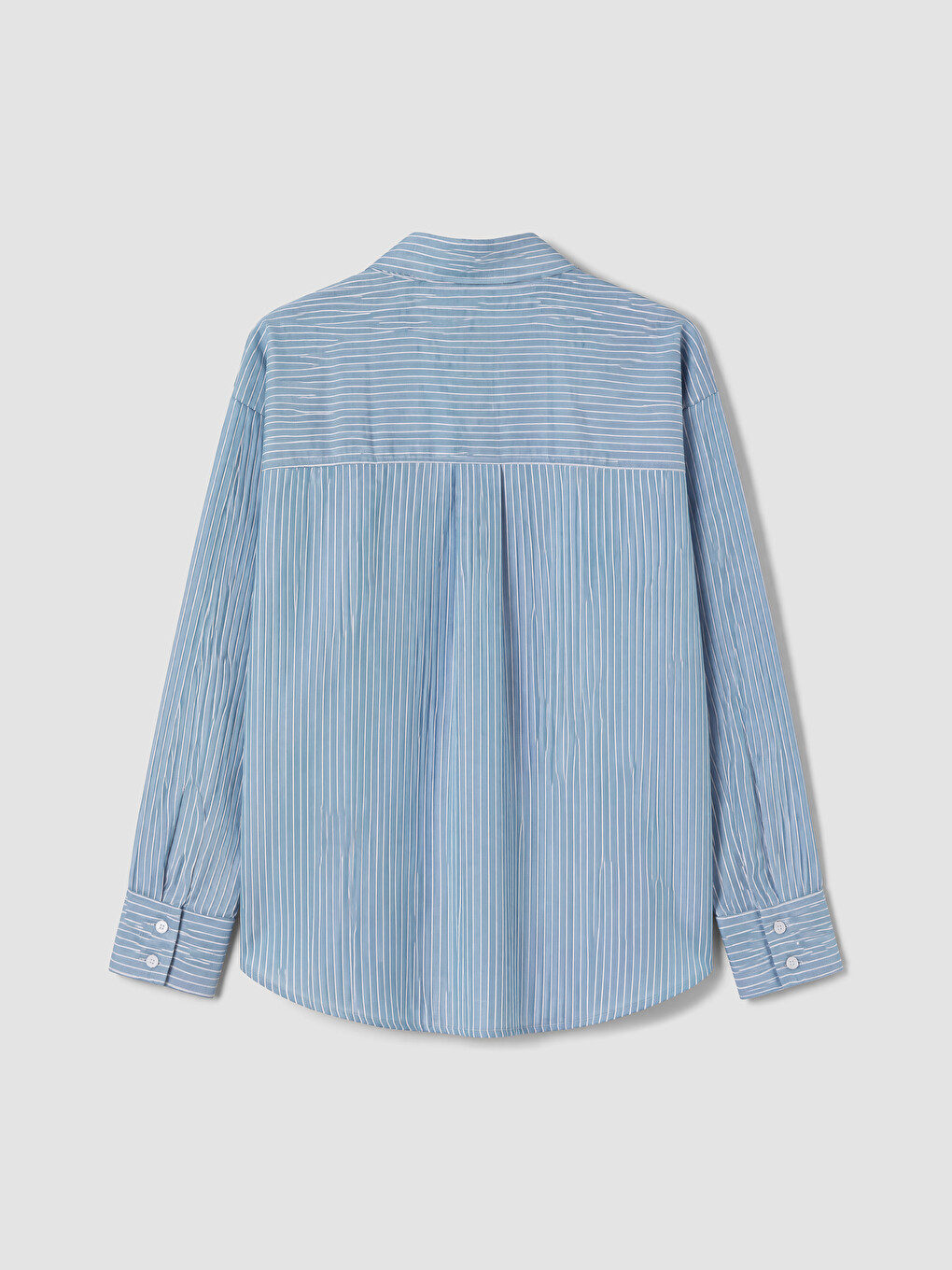 Mavi Çizgili Oversize Oxford Kadın Gömlek-6