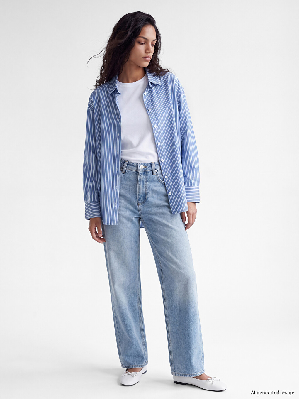 Mavi Çizgili Oversize Oxford Kadın Gömlek