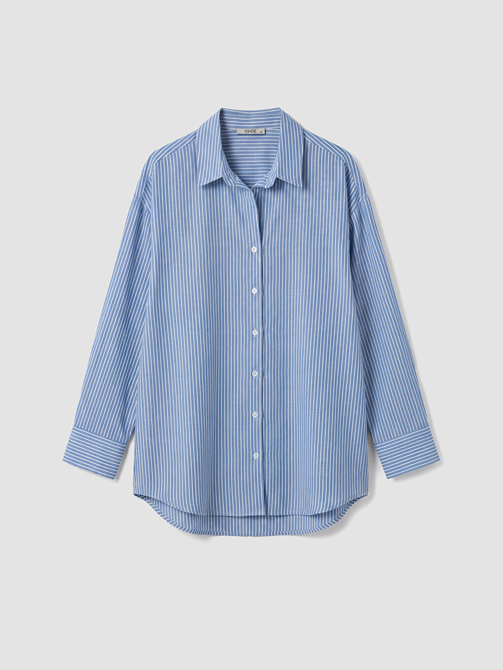 Mavi Çizgili Oversize Oxford Kadın Gömlek-4
