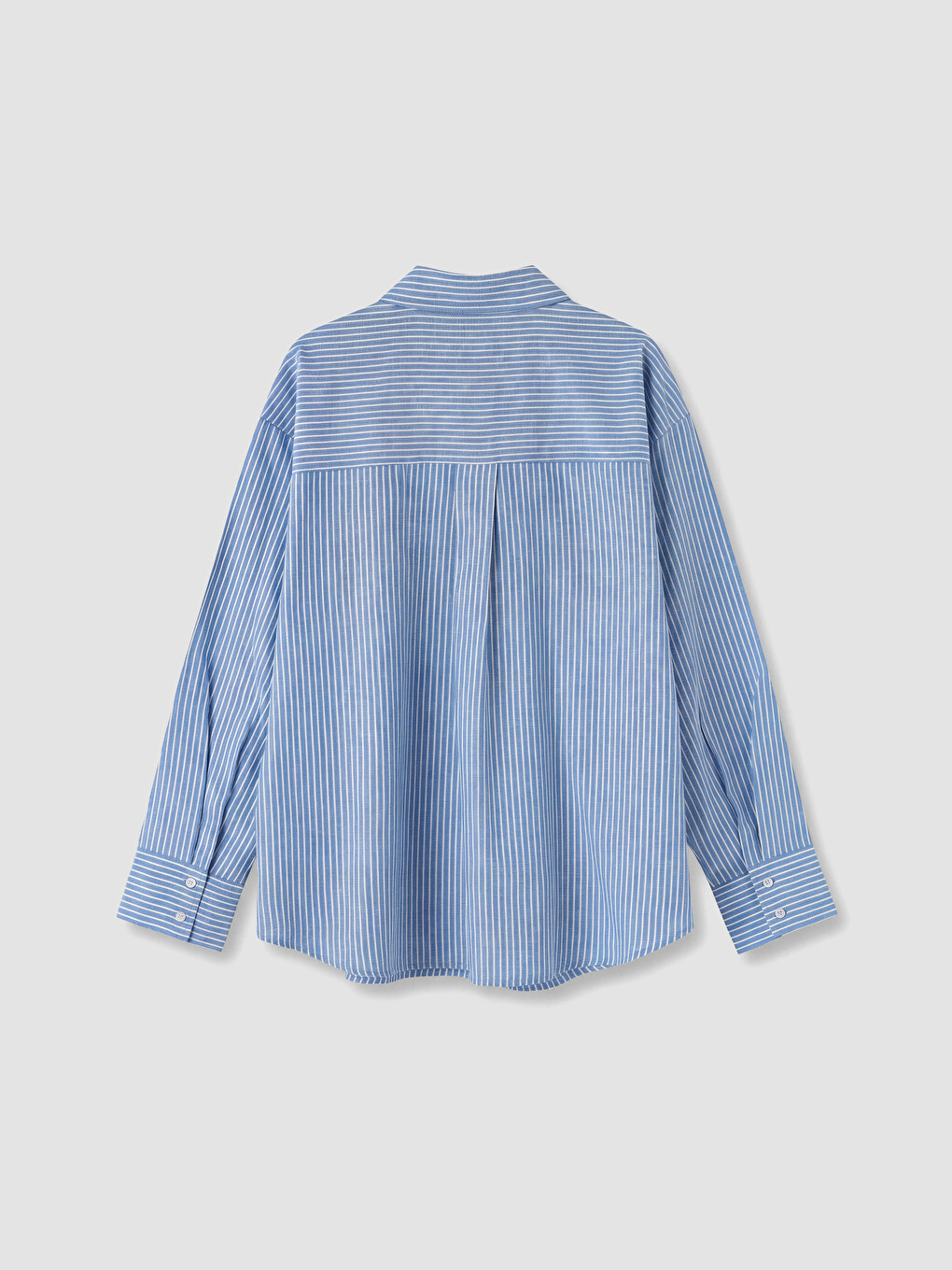 Mavi Çizgili Oversize Oxford Kadın Gömlek-6