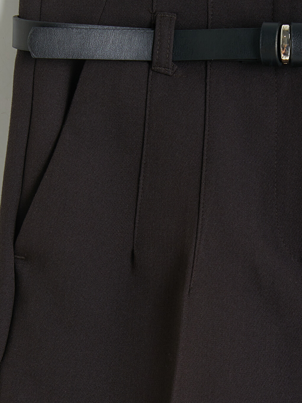 Kahverengi Kemerli Havuç Kesim Kadın Kumaş Pantolon-5