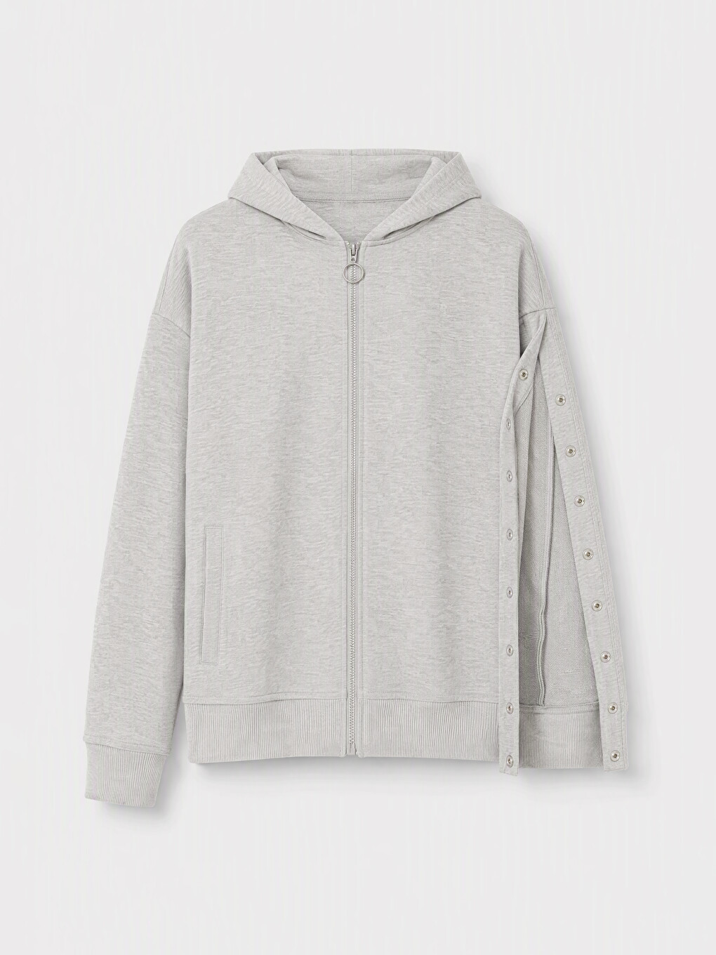 Gri Kolay Giyilebilir Kız Çocuk Fermuarlı Sweatshirt-2