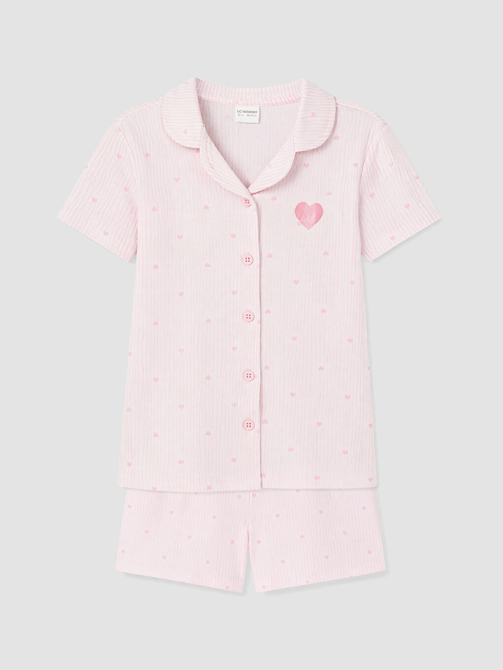 Pembe Gömlek Yaka Kız Çocuk Şortlu Pijama Takımı