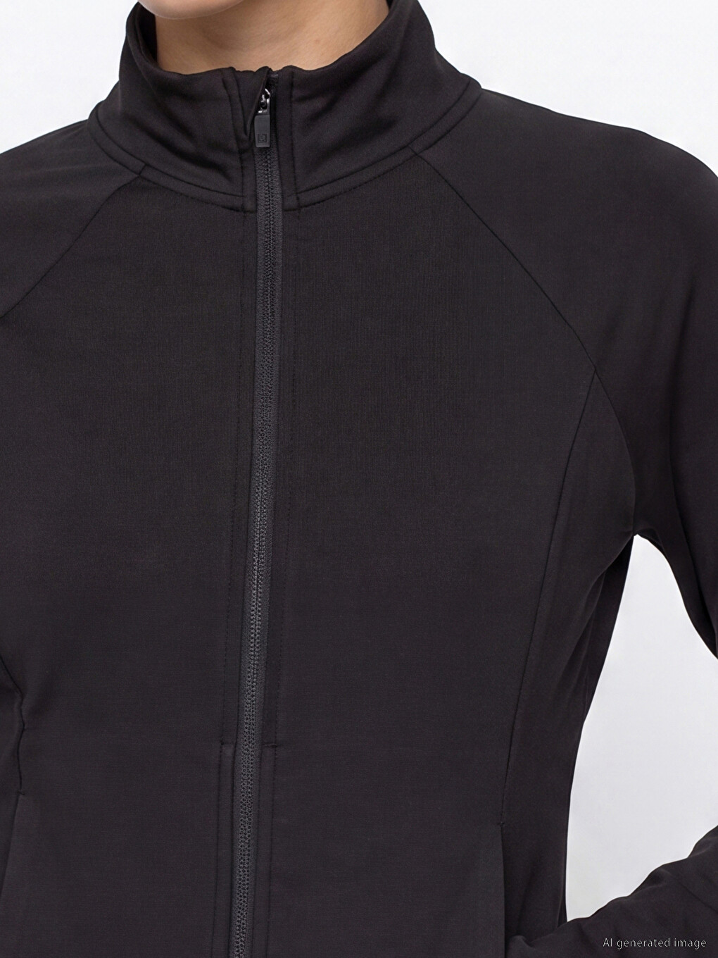 Dik Yaka Kadın Fermuarlı Sweatshirt-2