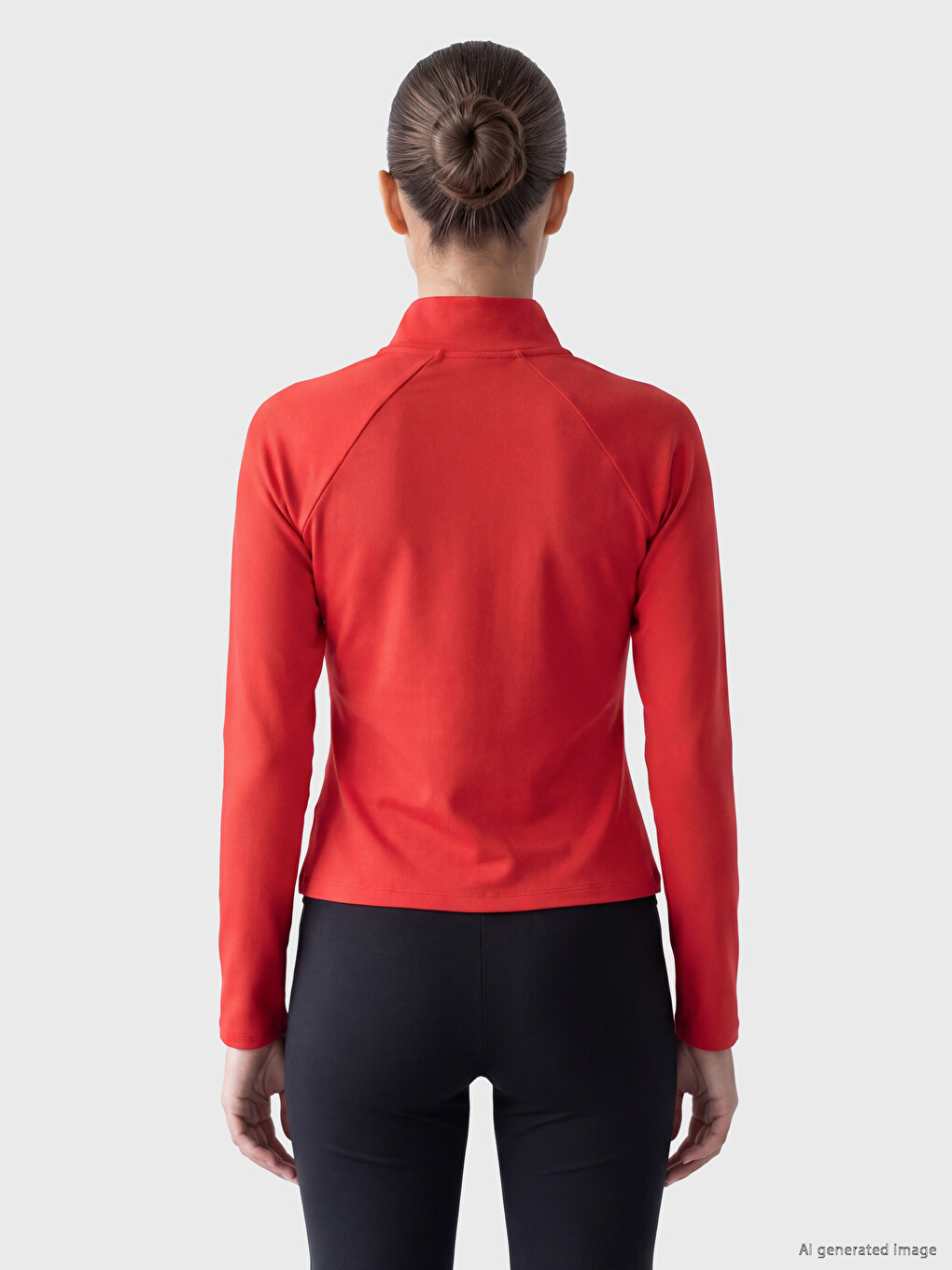 Kırmızı Dik Yaka Parmak Geçmeli Kadın Fermuarlı Sweatshirt-3