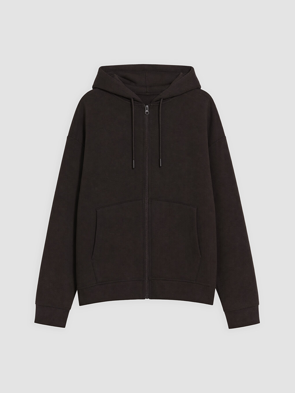 Kahverengi Kapüşonlu Soft Touch Oversize Kadın Fermuarlı Sweatshirt