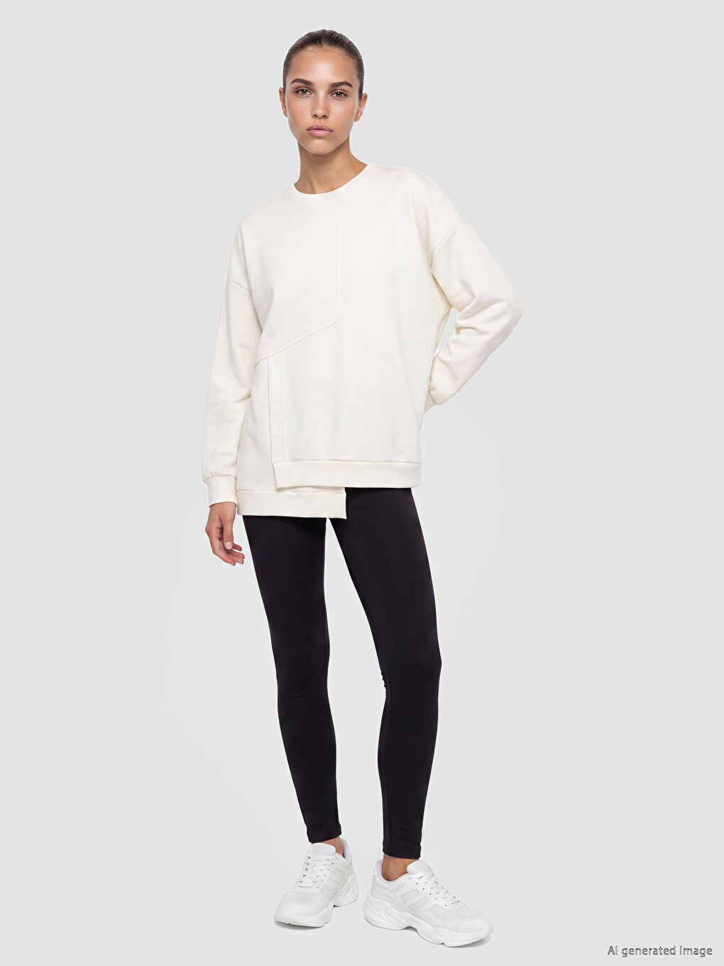 Ekru Soft Touch Oversize Kadın Sweatshirt-1