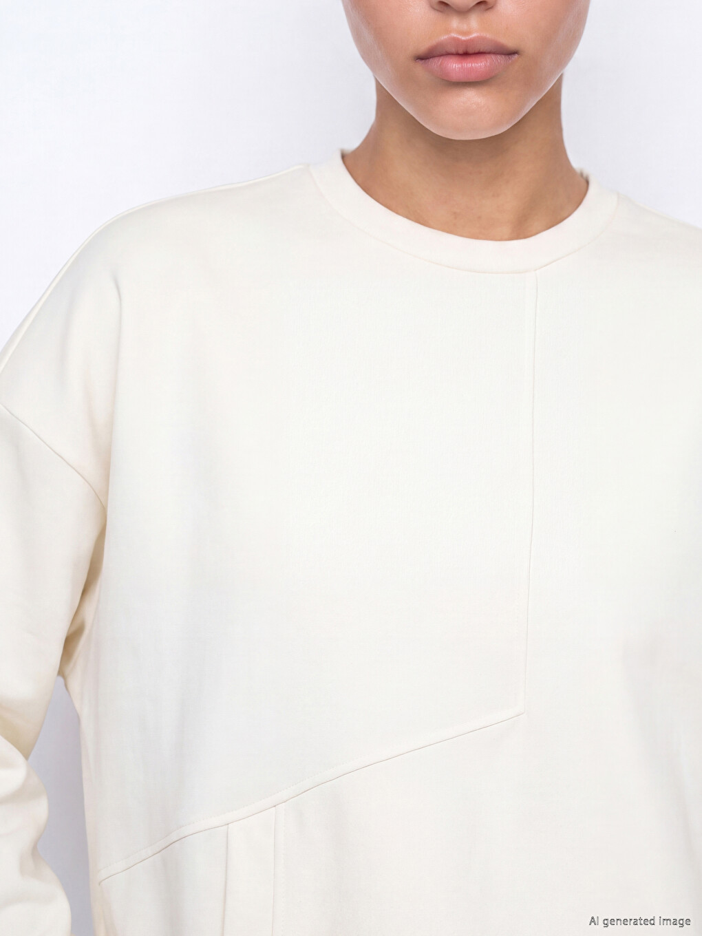 Ekru Soft Touch Oversize Kadın Sweatshirt-2