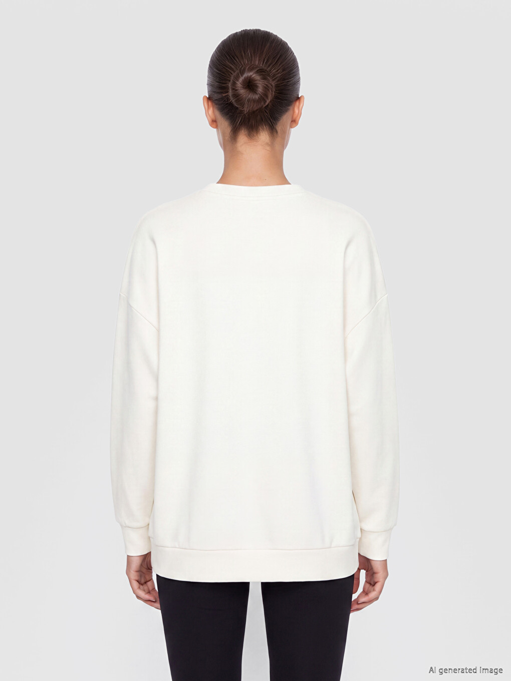 Ekru Soft Touch Oversize Kadın Sweatshirt-3