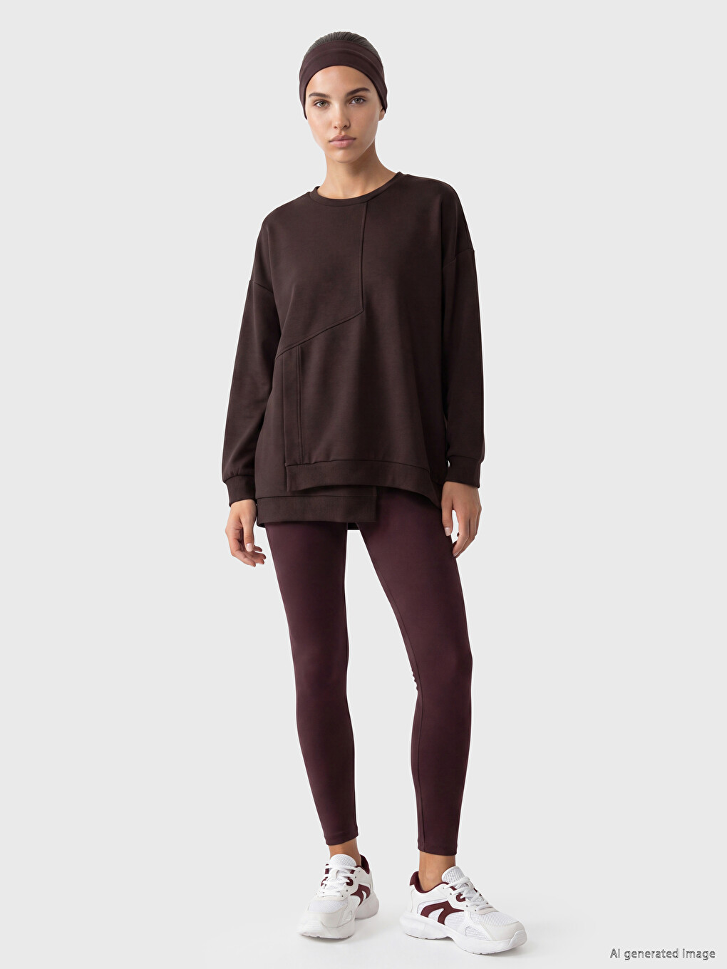 Kahverengi Soft Touch Oversize Kadın Sweatshirt-1