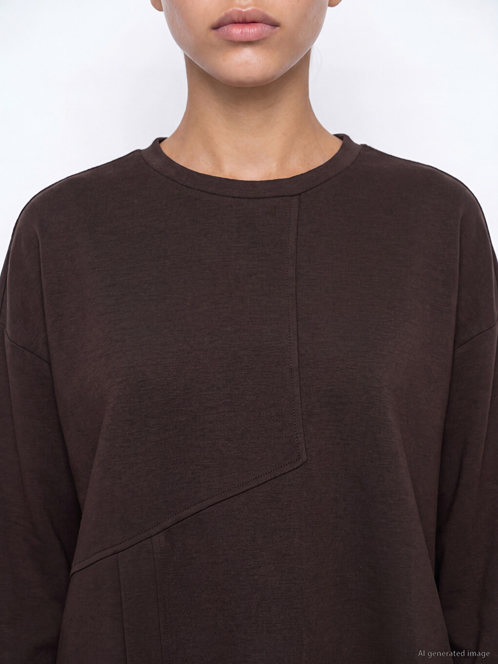 Kahverengi Soft Touch Oversize Kadın Sweatshirt-2