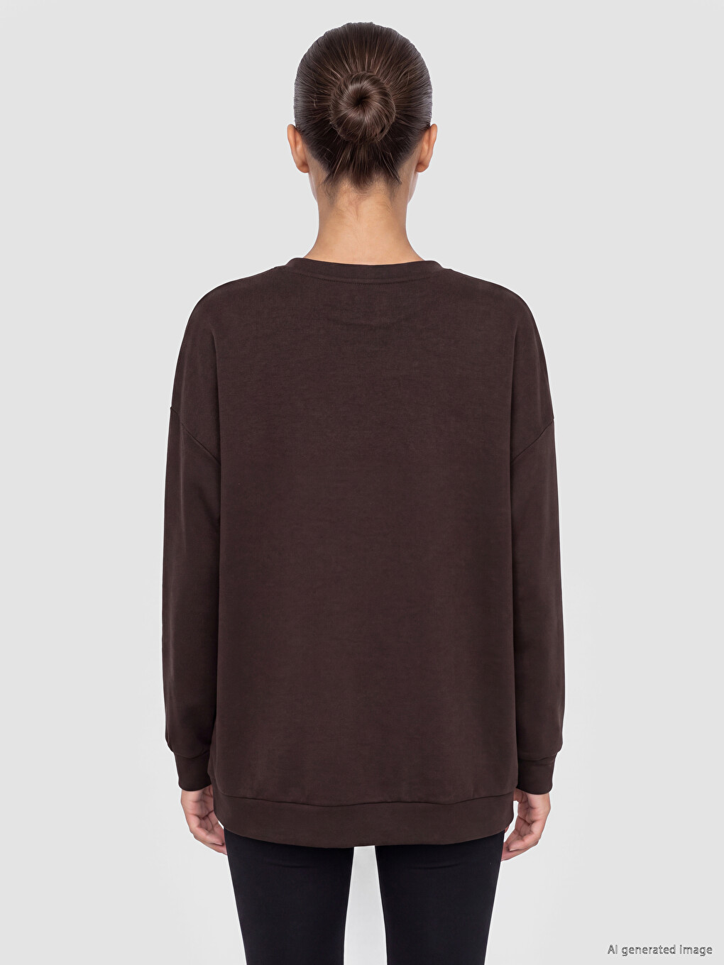 Kahverengi Soft Touch Oversize Kadın Sweatshirt-3