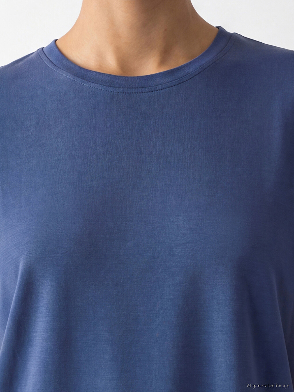 Lacivert Modal Karışımlı Oversize Kadın Spor Tişört-2