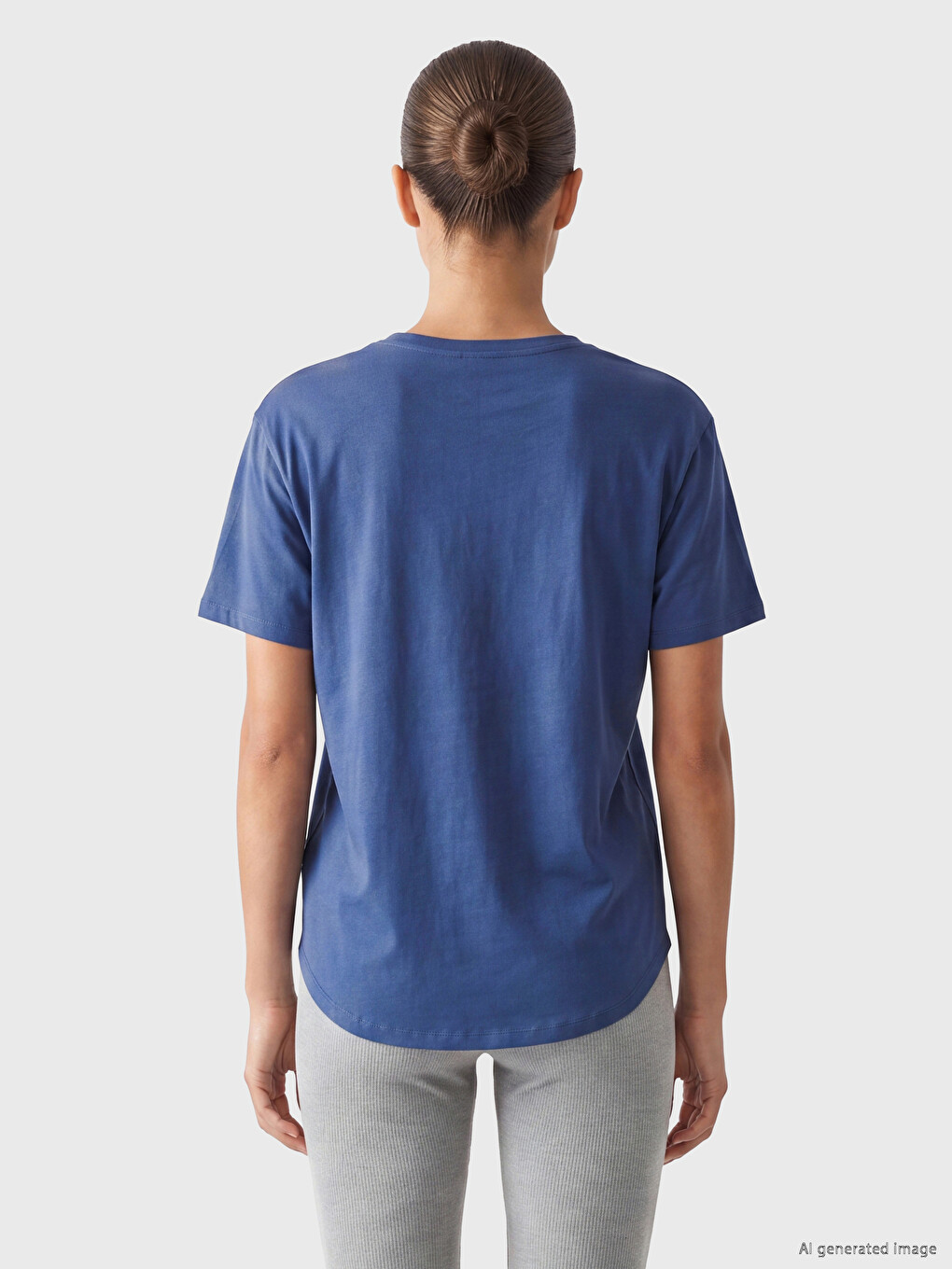 Lacivert Modal Karışımlı Oversize Kadın Spor Tişört-3