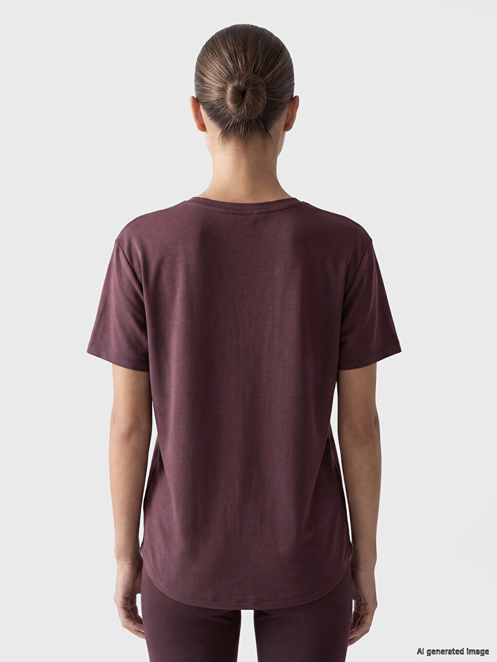 Bordo Modal Karışımlı Oversize Kadın Spor Tişört-3
