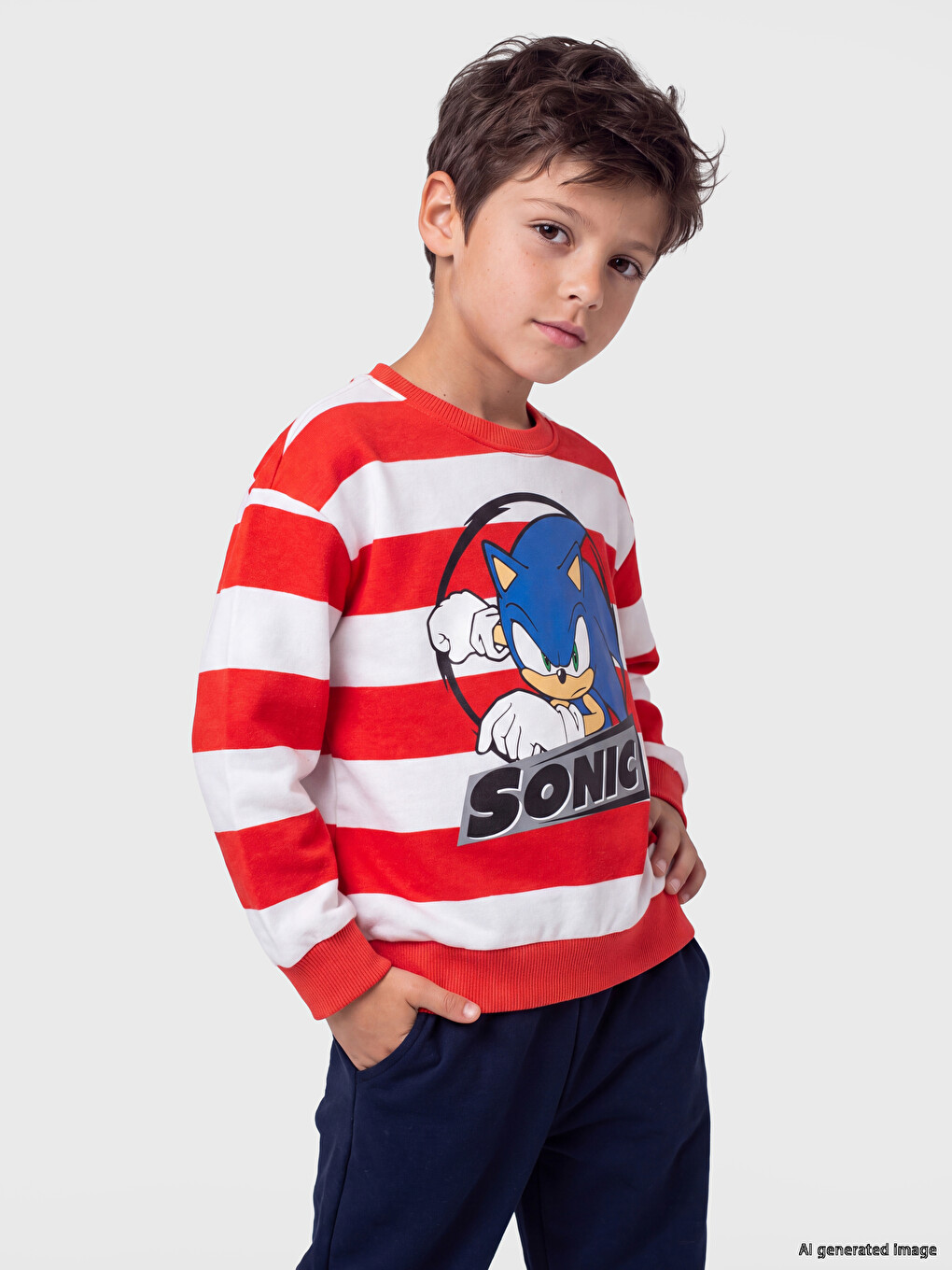 Sonic Printed Striped Boys' Set-1