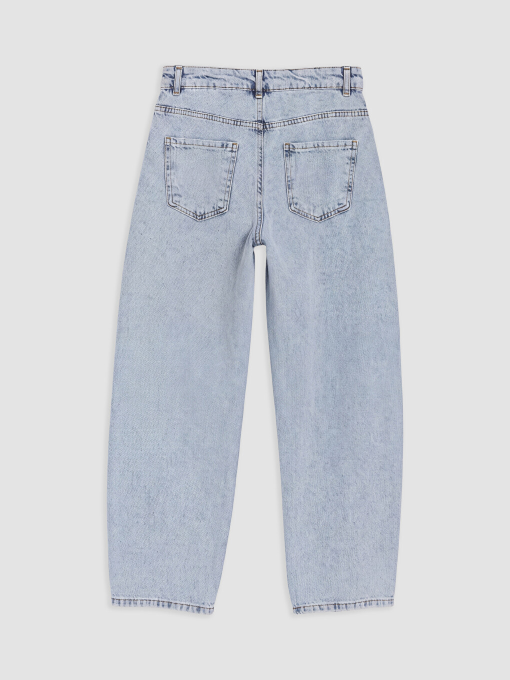 Mavi Barrel Fit Taş İşlemeli Kız Çocuk Jean Pantolon-1