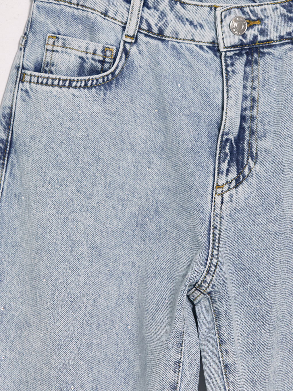Mavi Barrel Fit Taş İşlemeli Kız Çocuk Jean Pantolon-2