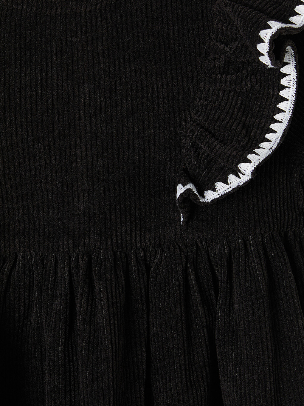 Crew Neck Ruffled Girls' Corduroy Velvet Dress-1