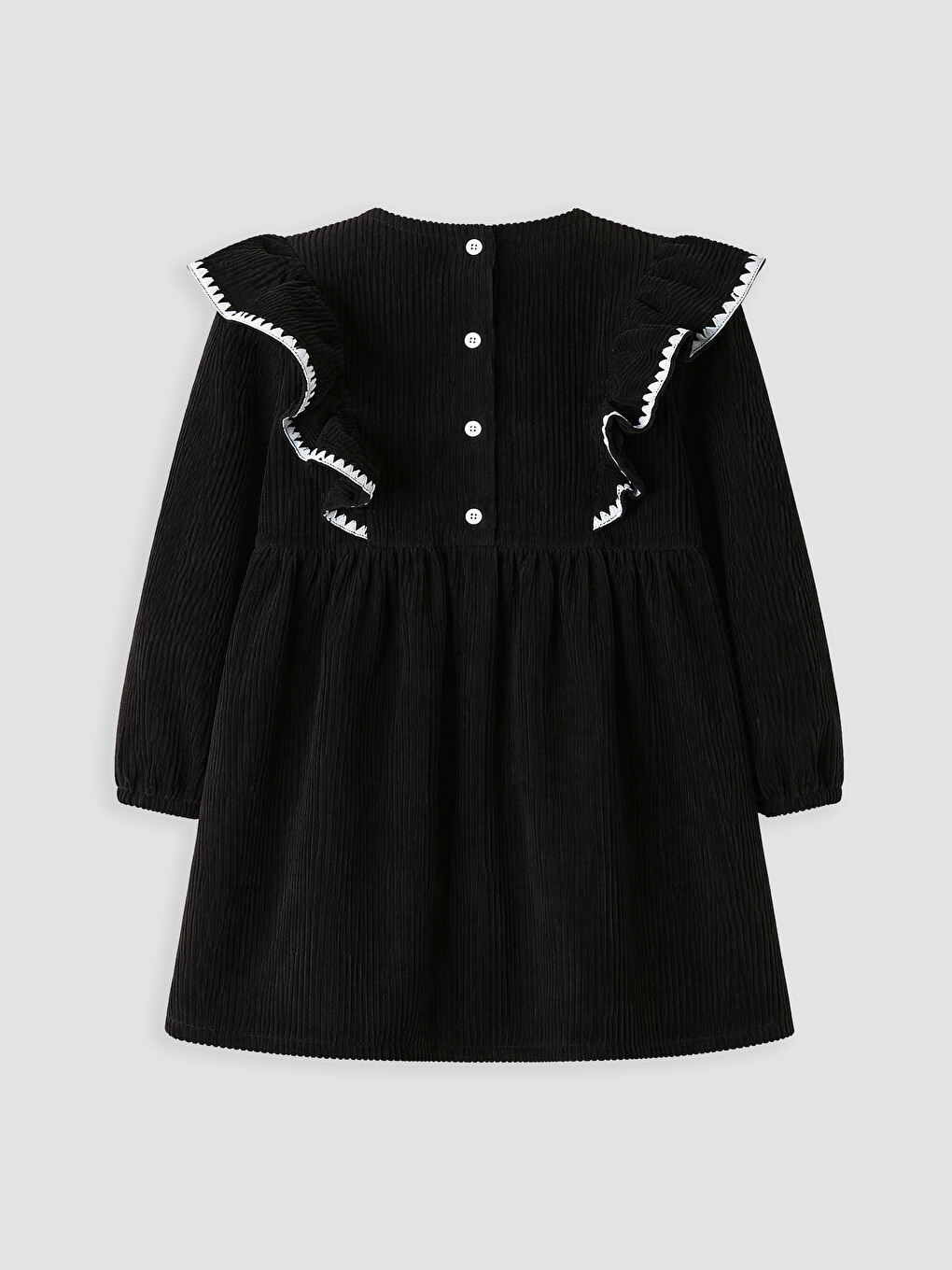 Crew Neck Ruffled Girls' Corduroy Velvet Dress-2