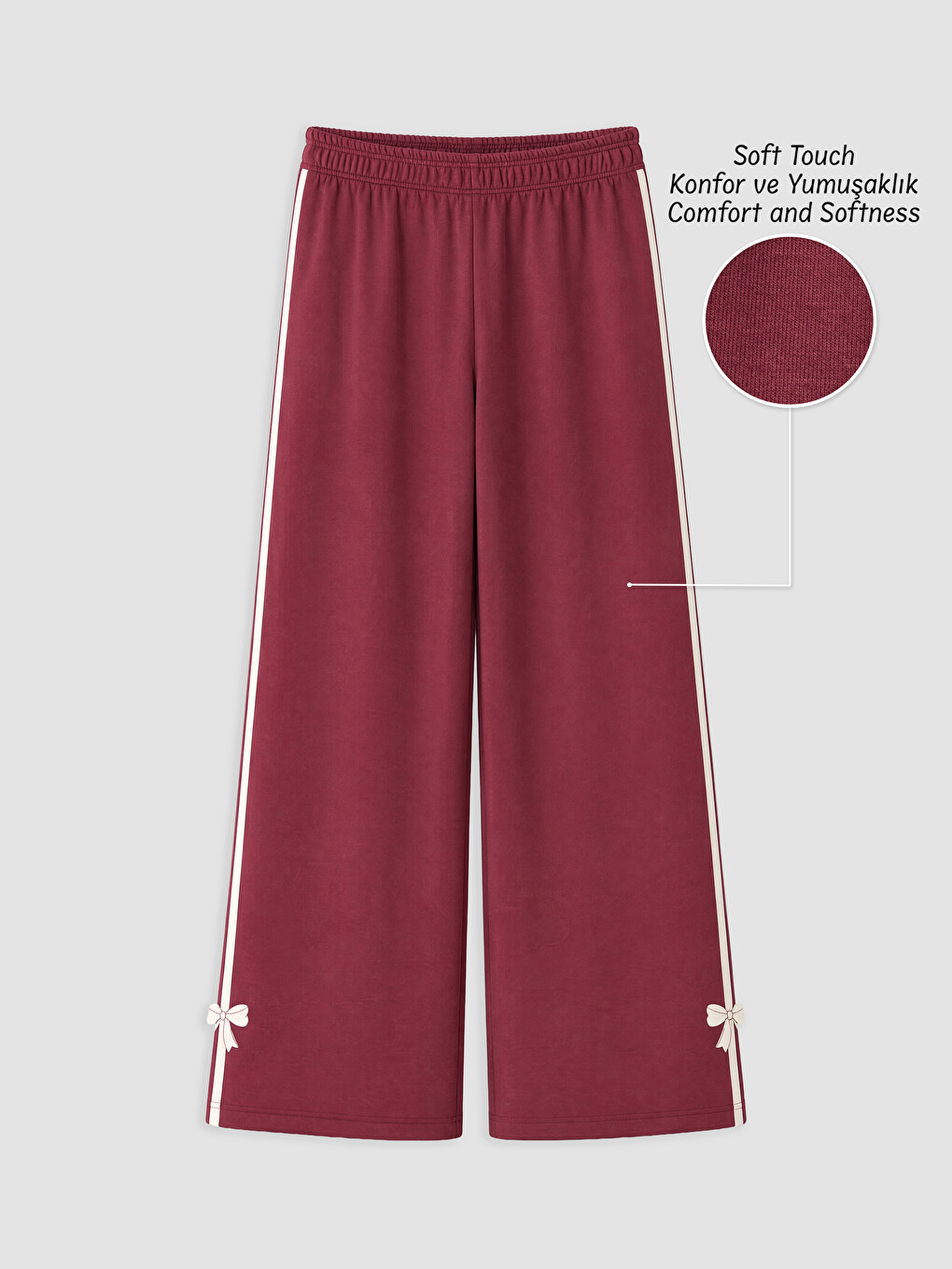 Bordo Şeritli Soft Touch Kız Çocuk Eşofman Altı-1