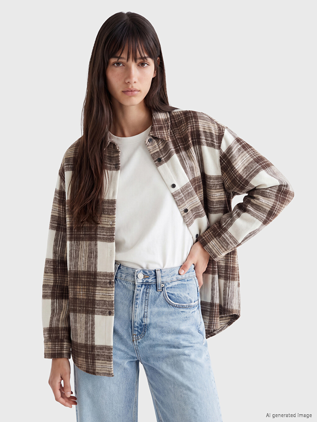 Cămașă Lumberjack Oversize Cu Carouri Pentru Femei-1