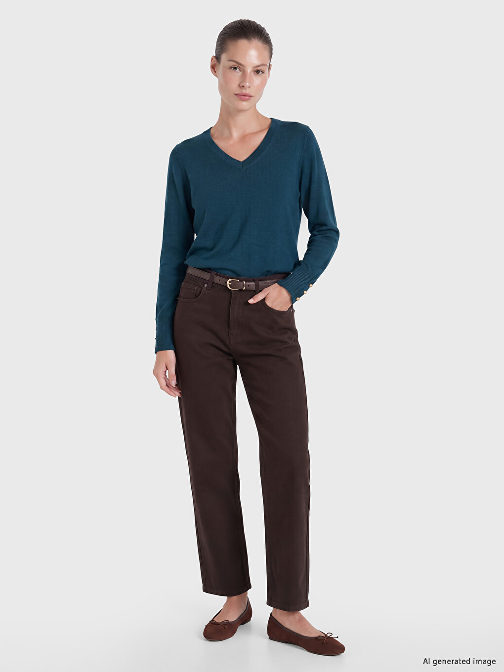 Kahverengi Beli Kemerli Straight Fit Kadın Jean Pantolon