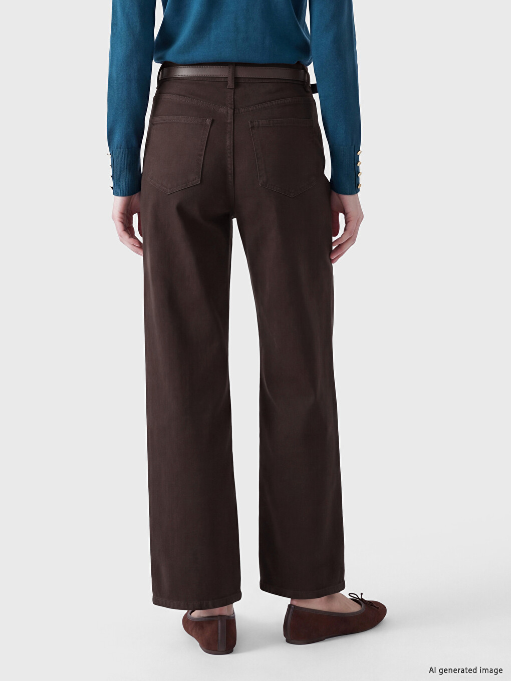 Kahverengi Beli Kemerli Straight Fit Kadın Jean Pantolon-3