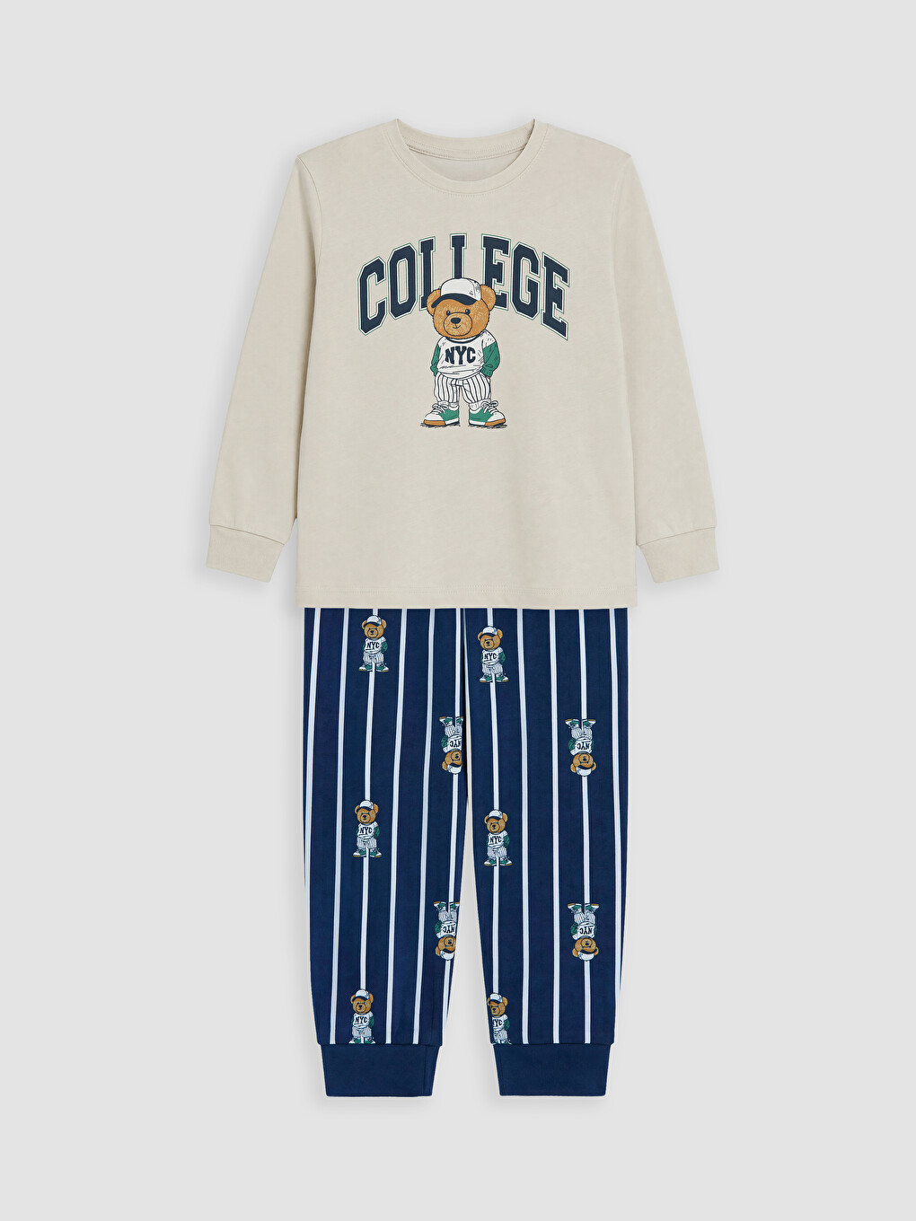 Gri Nyc Baskılı Erkek Çocuk Pijama Takım