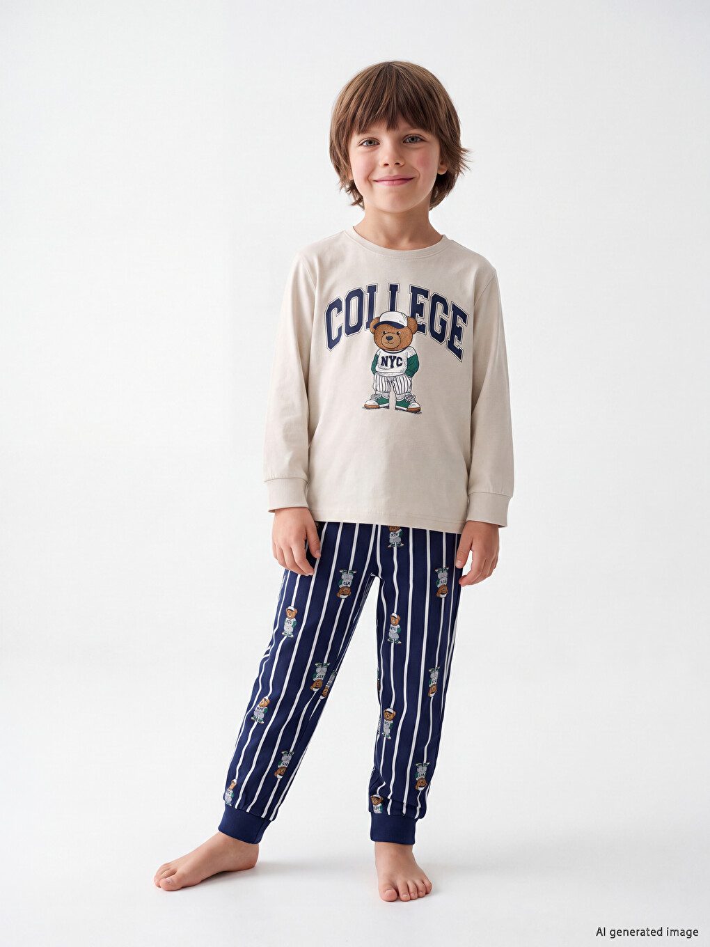 Gri Nyc Baskılı Erkek Çocuk Pijama Takım