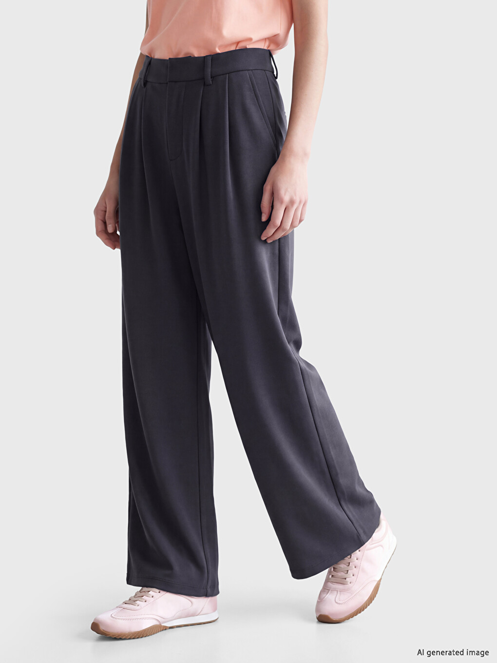 Loose Fit Soft Touch Women's Pleated Trousers-1
