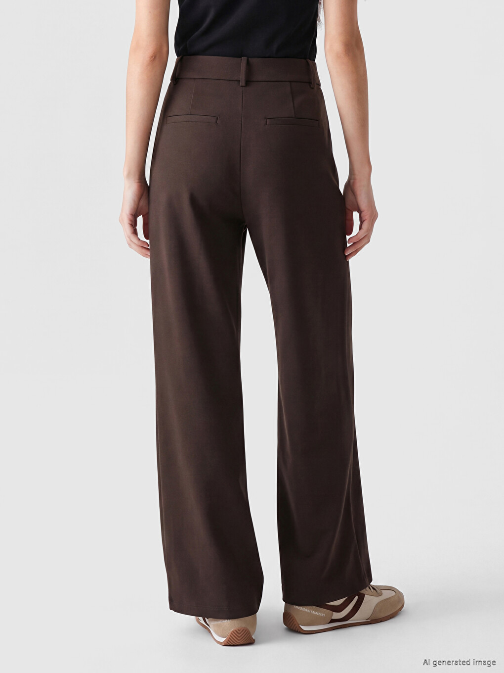 Kahverengi Loose Fit Soft Touch Kadın Pileli Pantolon-3