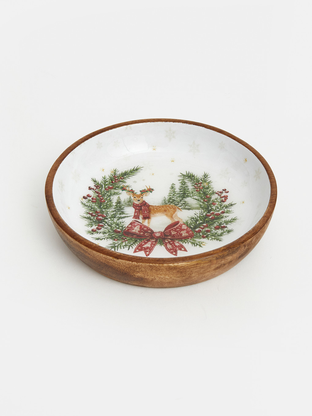Pine Tree And Snow Flake Patterned Wood Look Bowl-3