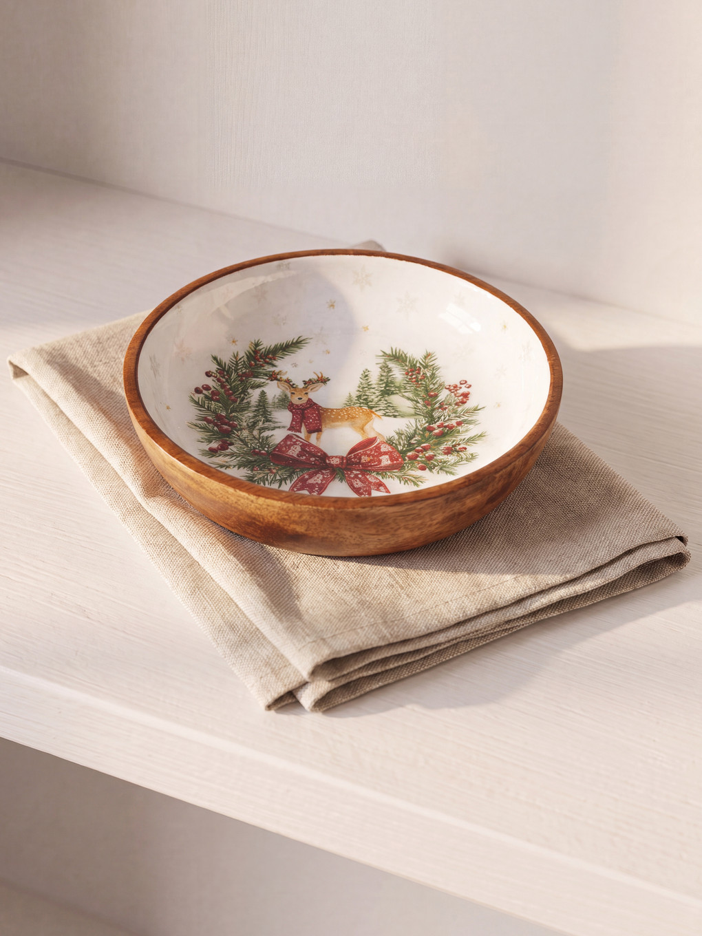 Pine Tree And Snow Flake Patterned Wood Look Bowl-1