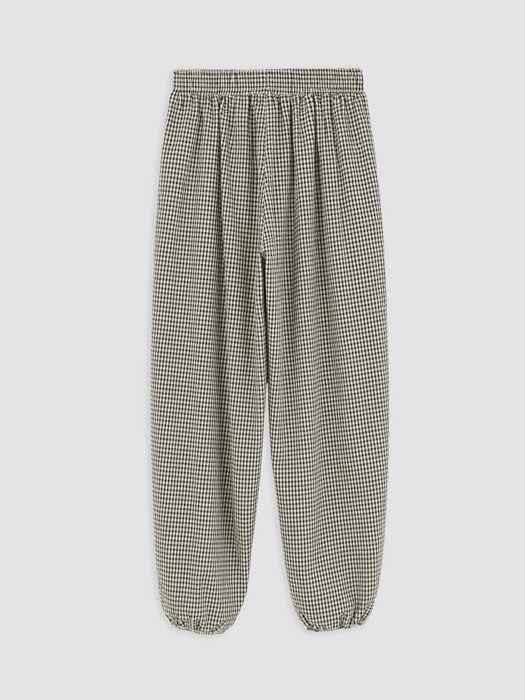 Siyah Beli Lastikli Ekose Kadın Jogger Pantolon-1