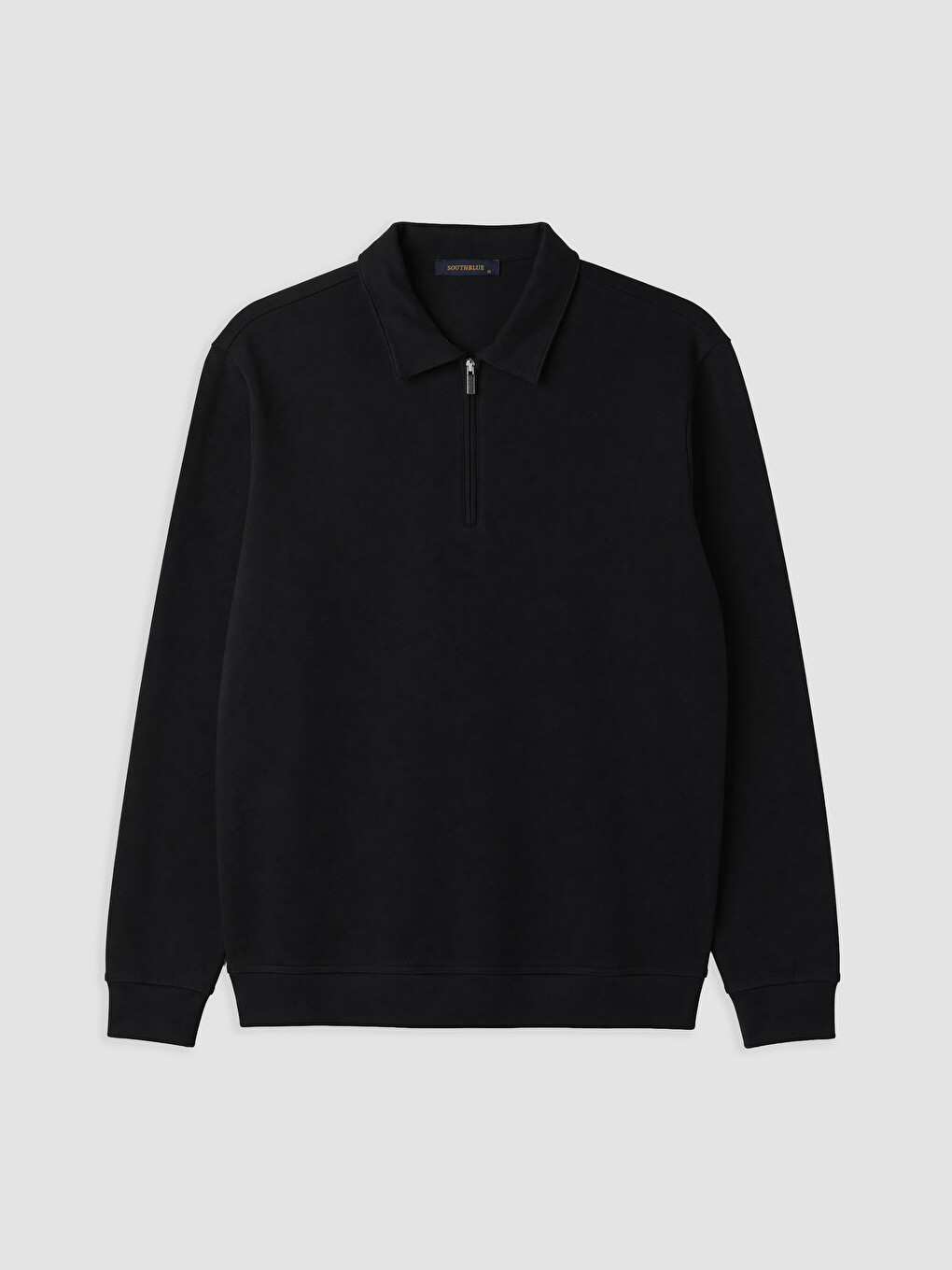 Siyah Fermuarlı Polo Yaka Erkek Sweatshirt-4