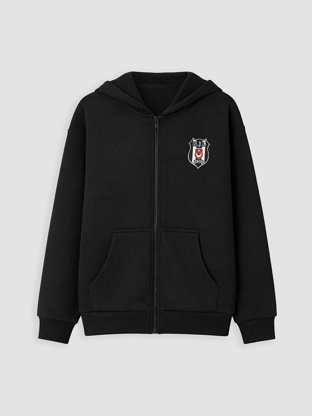 Siyah Kapüşonlu Beşiktaş Erkek Çocuk Fermuarlı Sweatshirt