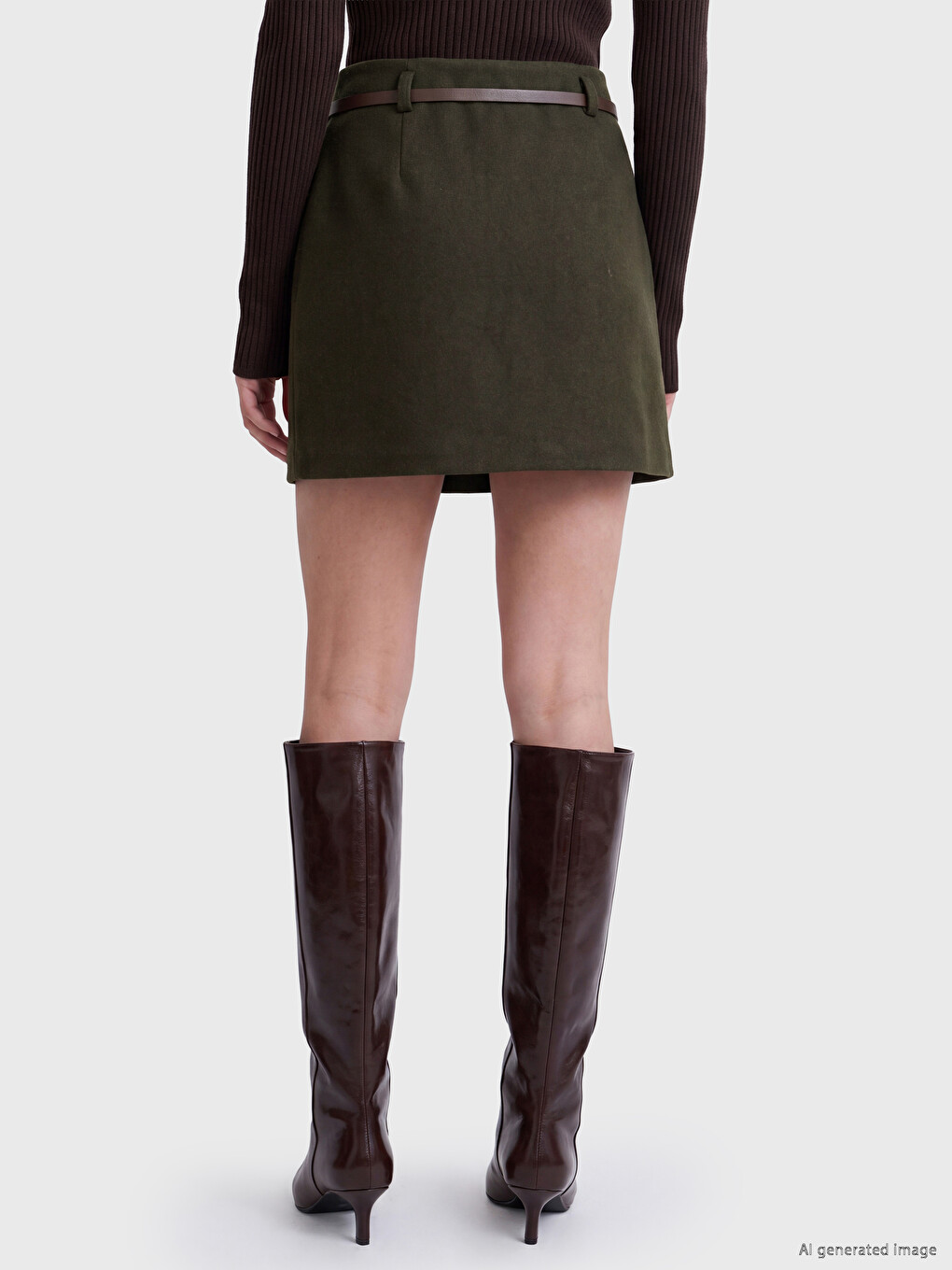 Slim Fit Belted Mini Skirt-2