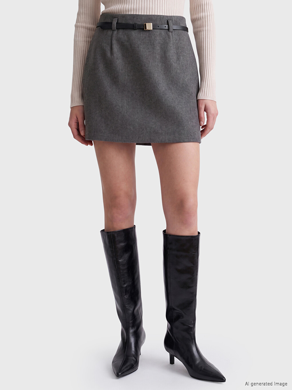 Slim Fit Belted Mini Skirt-1